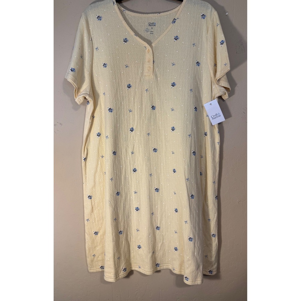Croft & Barrow Nightgown Womens XL Yellow Floral Henley Pointelle SleepShirt NEW